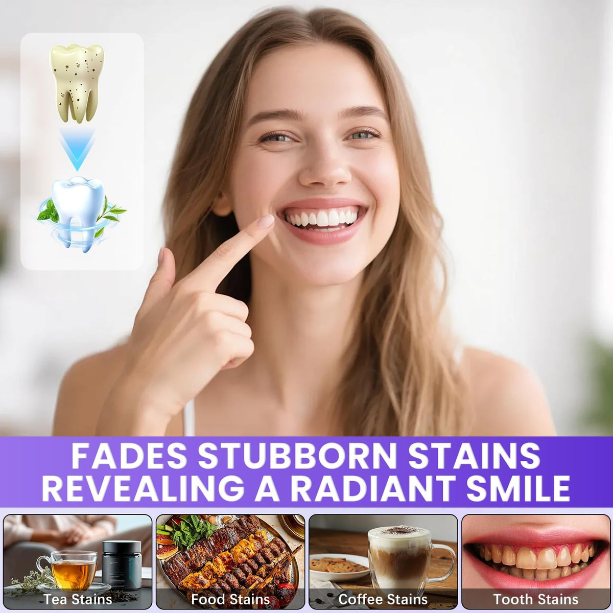 Purple Teeth Whitening Strips,Purple Whitening Strips,Gentle Surface Stain Reduction & Natural Shine, Portable Whitening Strips Purple for Home or Travel(2Pcs)