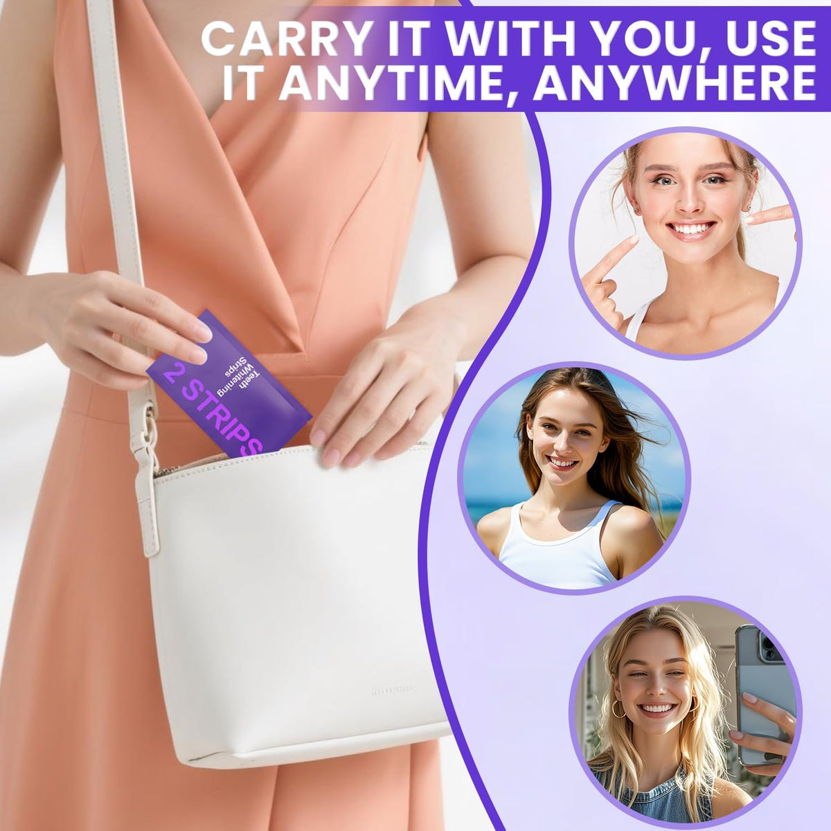 Purple Teeth Whitening Strips,Purple Whitening Strips,Gentle Surface Stain Reduction & Natural Shine, Portable Whitening Strips Purple for Home or Travel(2Pcs)