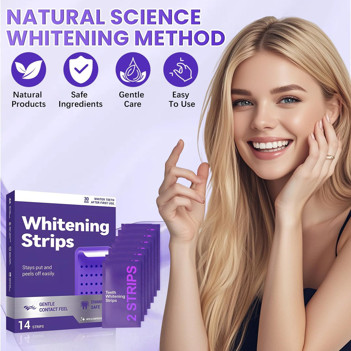 Purple Teeth Whitening Strips,Purple Whitening Strips,Gentle Surface Stain Reduction & Natural Shine, Portable Whitening Strips Purple for Home or Travel(2Pcs)