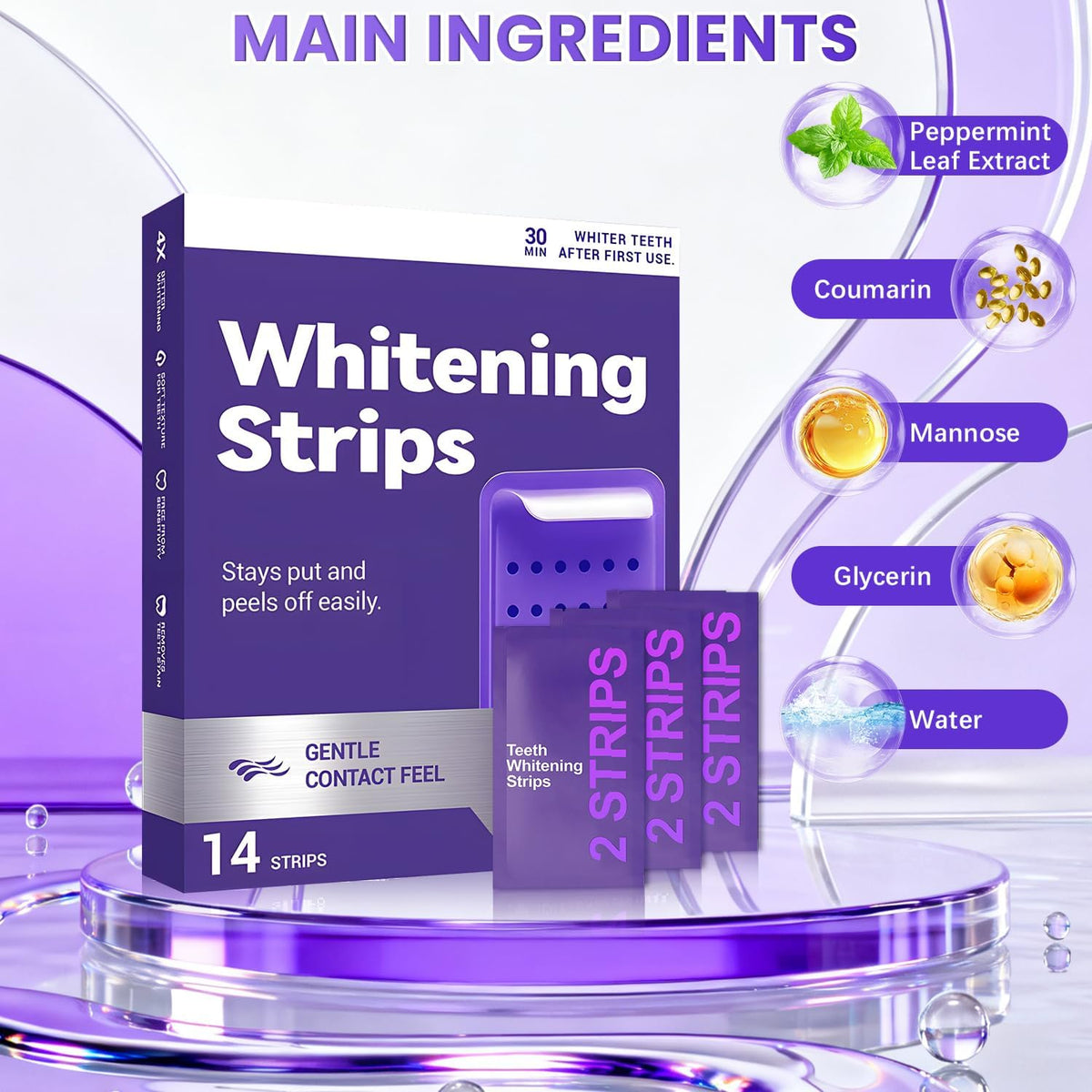 Purple Teeth Whitening Strips,Purple Whitening Strips,Gentle Surface Stain Reduction & Natural Shine, Portable Whitening Strips Purple for Home or Travel(2Pcs)